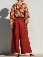 Elegant Chiffon Printed Top And Wide-Leg Pants Set