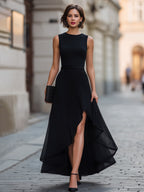 Asymmetric Layered Hem Sleeveless Evening Dress