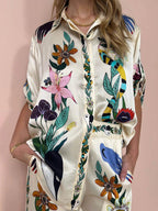Satin unique print shirt & trousers set