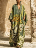 Women's Retro Floral Art Casual Stylish Vacation Maxi Cotton Linen Dress