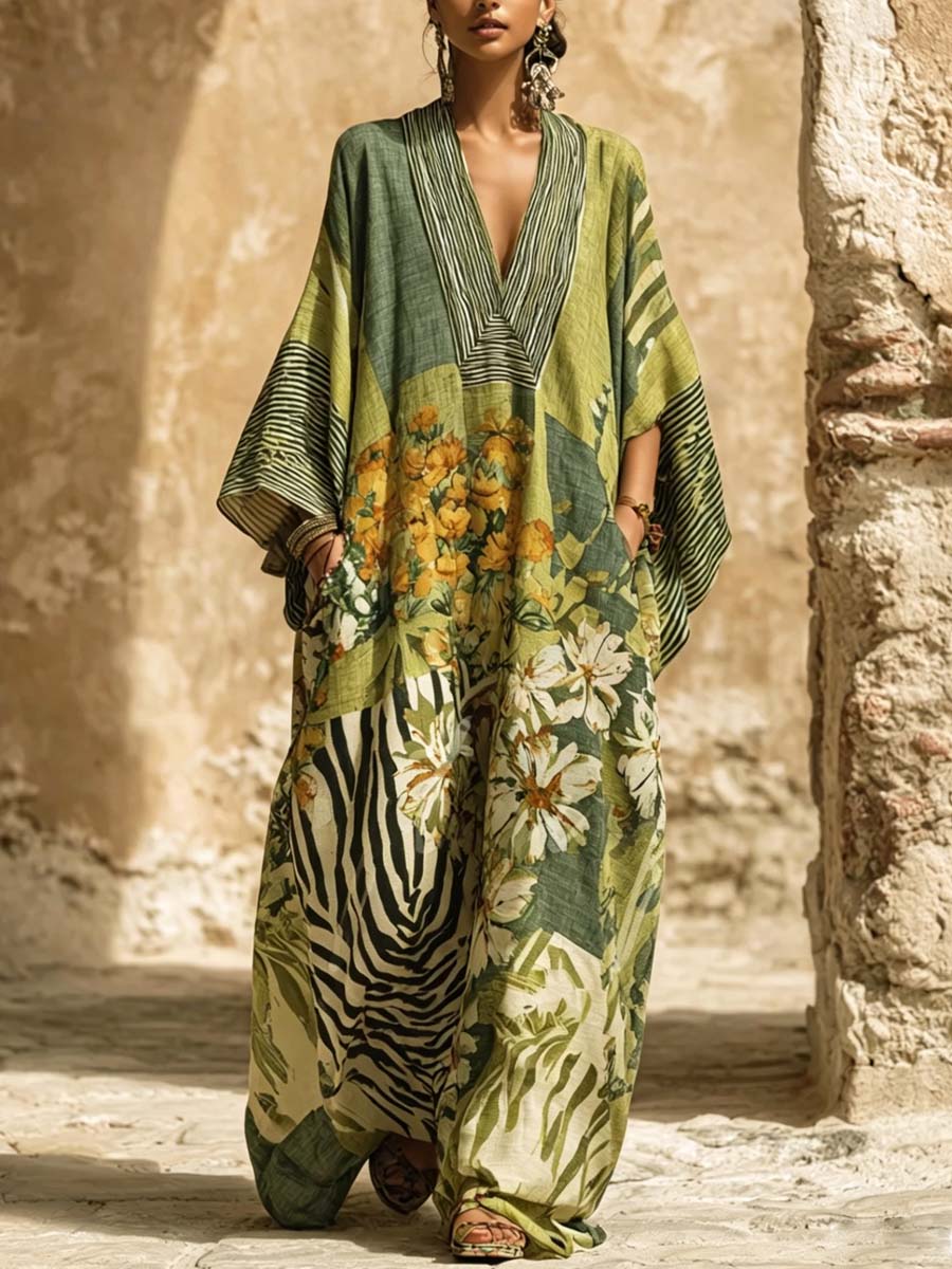Women's Retro Floral Art Casual Stylish Vacation Maxi Cotton Linen Dress