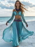 Summer vacation fashion elegant contrast color top+skirt set 5dd0