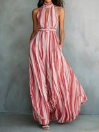 Women's Elegant Halter Neck Striped Dress