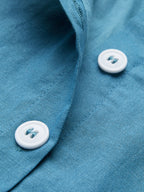 (SIZE:XS-XXL)Maxi Linen Dress, Long Sleeve, Stand Collar, Button Down, Cottagecore, Linen Blend, Blue