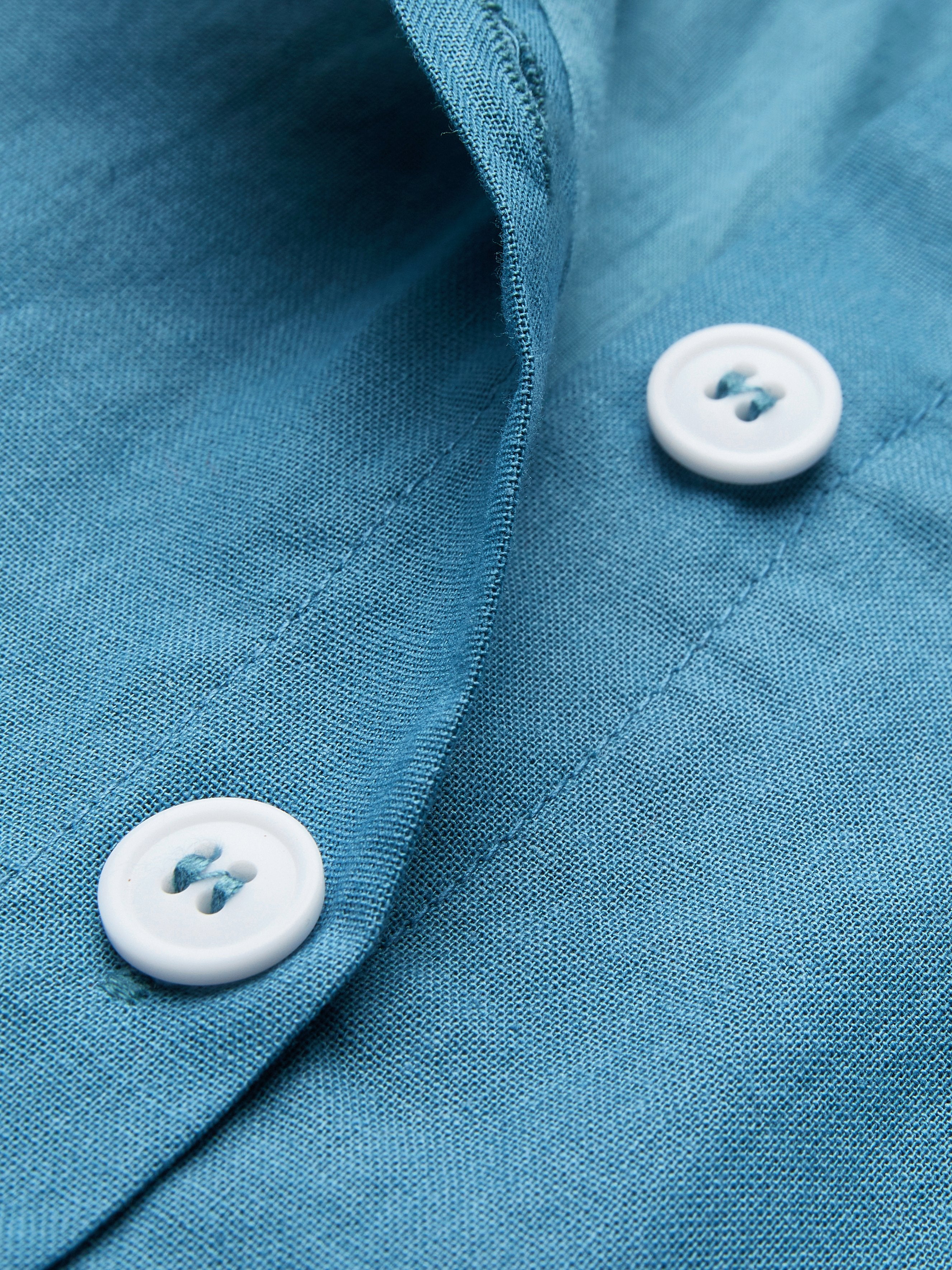 (SIZE:XS-XXL)Maxi Linen Dress, Long Sleeve, Stand Collar, Button Down, Cottagecore, Linen Blend, Blue