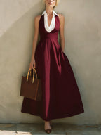 Fashionable Patchwork White Collar Sleeveless Cotton Dress