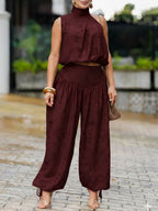 Women's Casual Linen And Cotton Sleeveless Top And Pants Two-piece Set