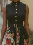 French Elegant Chiffon Floral Print Maxi Dress With Belt