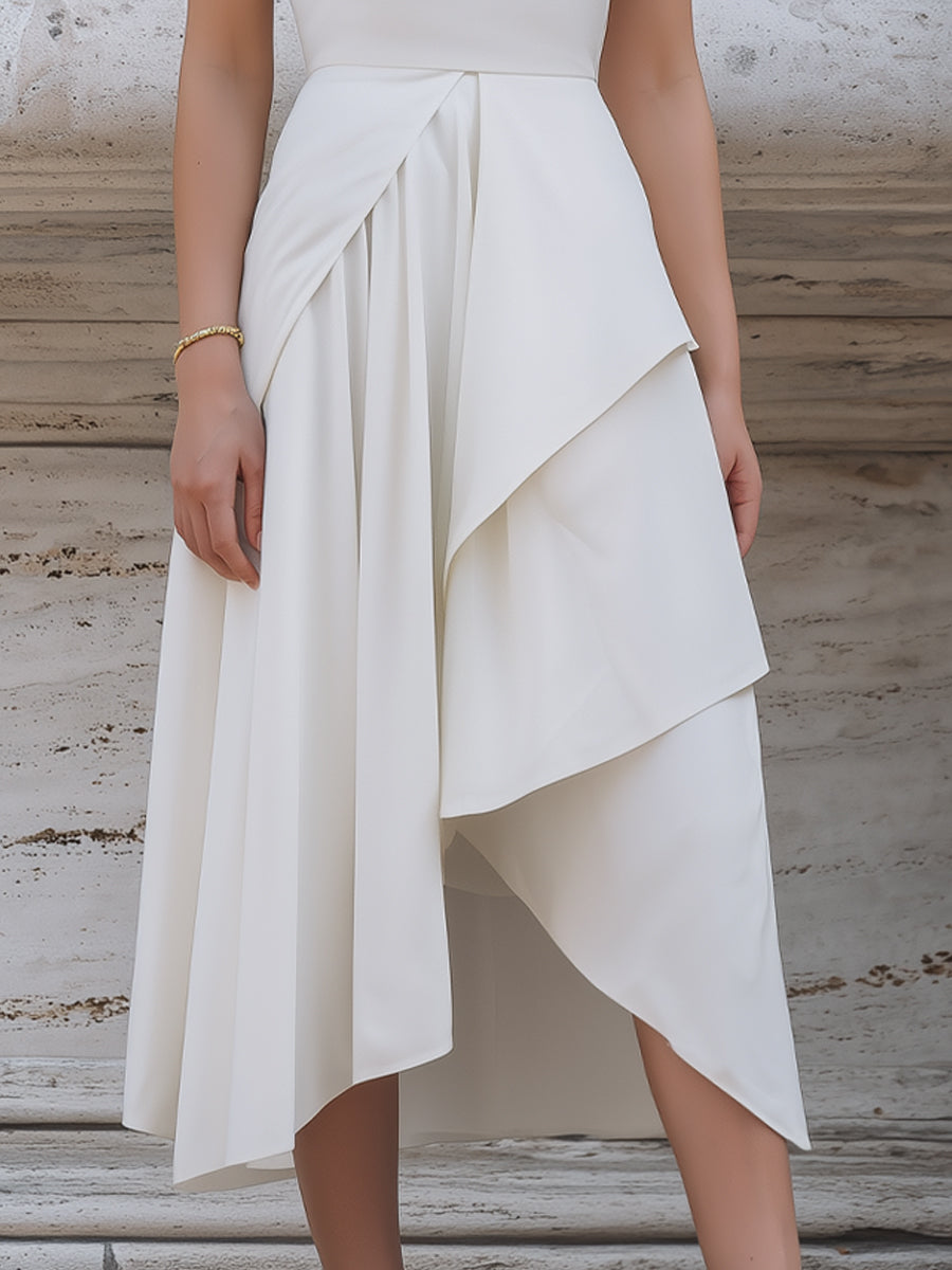 Asymmetric Draped Waist Layered Midi Dress