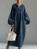 Women's Round Neck Long-sleeved Casual Loose Denim Dress