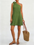 Women's French 3d Floral Embellished Off-shoulder Sleeveless Short Dress