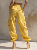 Women's Yellow High-Waisted Cargo Jogger Pants