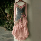 Women's Spring Elegant Flowers Irregular Ruffle Midi Dress