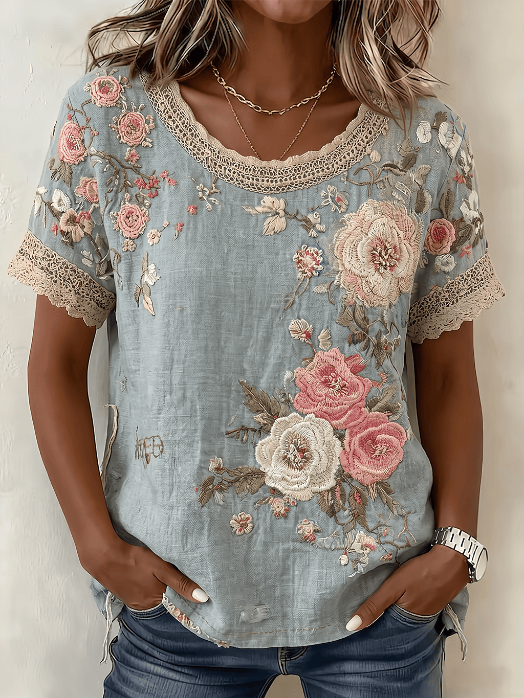 Women's Crew-Neck Printed Short-Sleeve T-Shirt