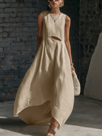 Stylish Minimalist Cutout Waist Linen-cotton Dress
