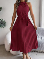 Women's Casual Stand-up Collar Sleeveless Pleated Dress