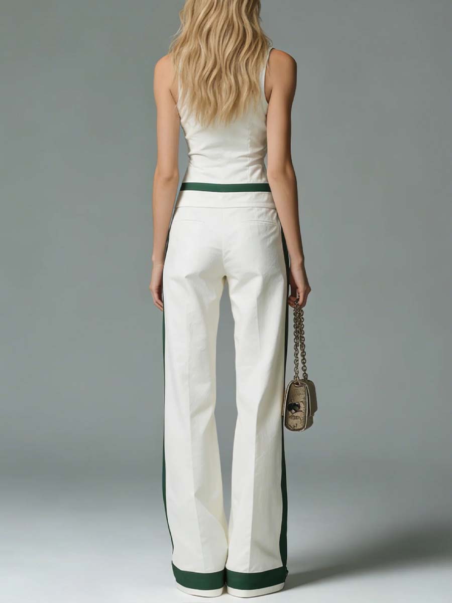 Women's Collared Sleeveless Casual Loose Top And High-waisted Casual Loose Wide-leg Pants Cotton Set