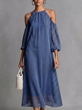 Elegant Halter-neck Striped Off-shoulder Midi Dress