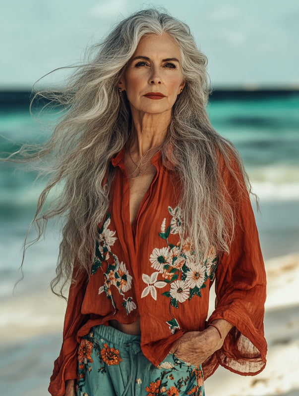 Vacation seaside elegant embroidery top 0ddf