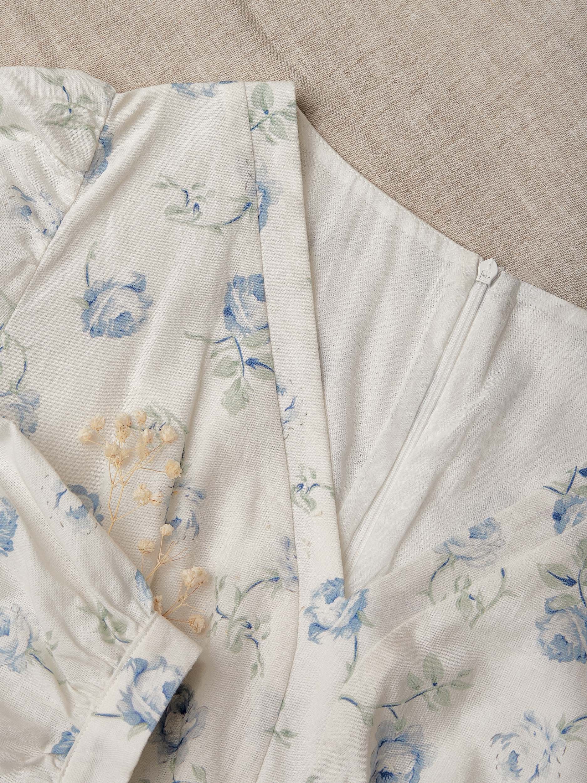 (Size Up to 2XL) Maxi Linen Dress, 3/4 Sleeves, V Neck, Linen Blend, Blue
