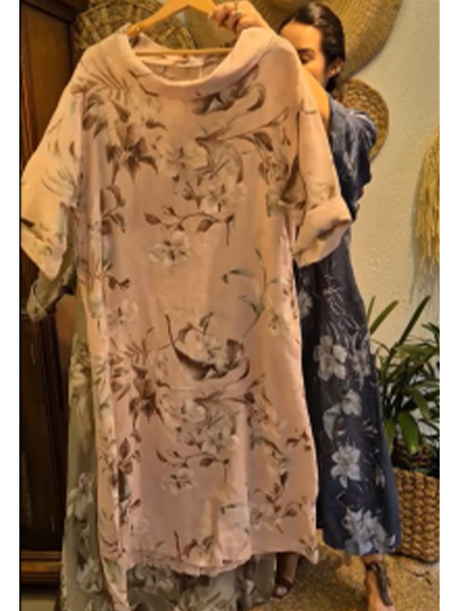 Loose And Comfortable Floral Print Linen And Cotton Dress