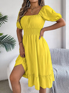 Women's Casual Solid Color Square Neck Short Sleeve Dress