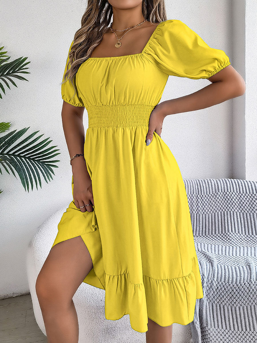Women's Casual Solid Color Square Neck Short Sleeve Dress