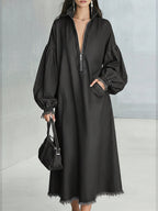 Women's Casual Loose-fitting Denim Dress With Zipper