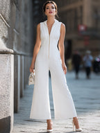 Sleeveless Zip-Front Sculpted Wide-Leg Jumpsuit