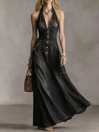 Stylish Slim Fit Sleeveless Denim Maxi Dress