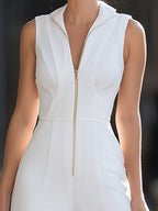 Sleeveless Zip-Front Sculpted Wide-Leg Jumpsuit