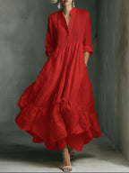 Elegant Women's Printed Maxi Dress With Ruffle Details.