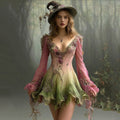 Halloween Rose Floral Contrast Gradient Witch Mini Dress
