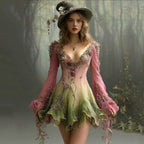 Halloween Rose Floral Contrast Gradient Witch Mini Dress