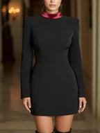 Black Blazer Dress With Deep Burgundy Satin Trim & Open Back Detail