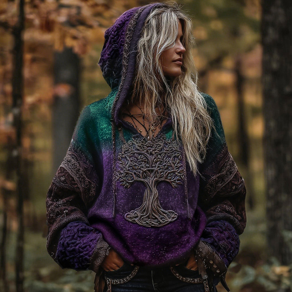 Women's Viking Life Of Tree Art Knitted Warm Hooded Sweater