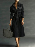 Women's Stylish Art Casual Stand Collar Washed Denim Dress