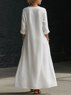 Minimalist Button-up V-neck Linen Dress