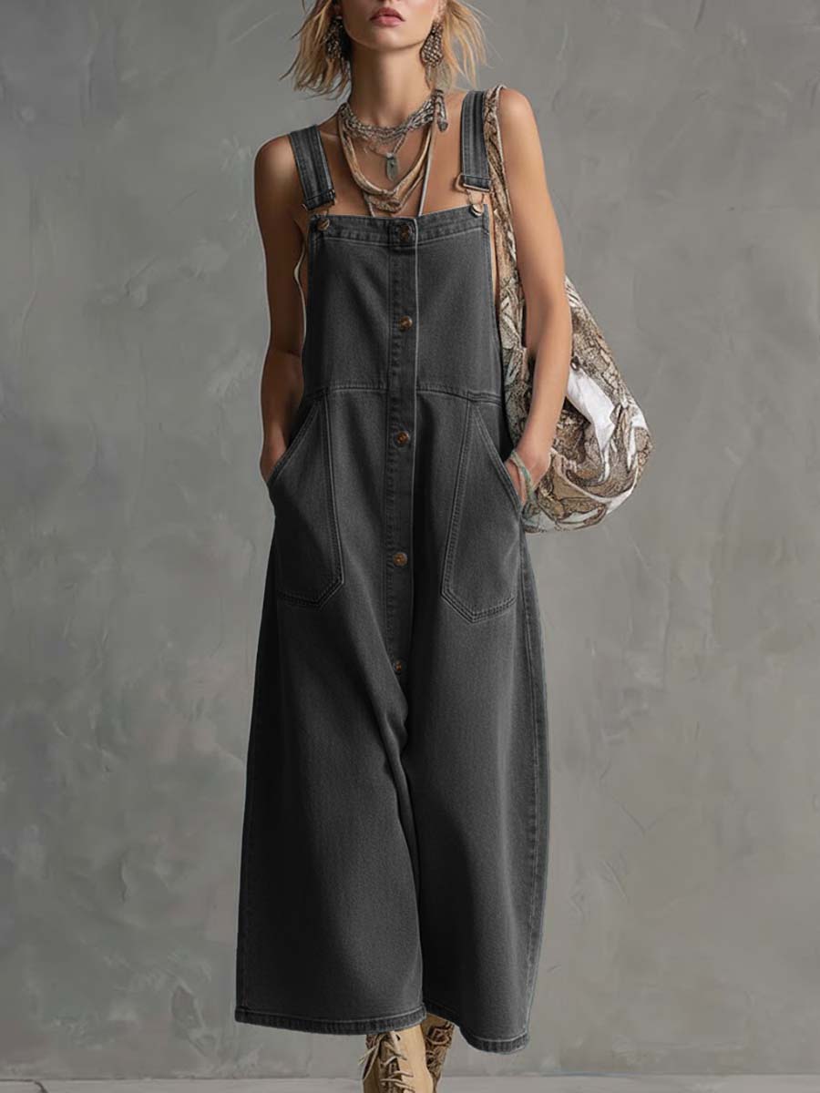 Women's Casual Loose Sleeveless Denim Overalls Dress