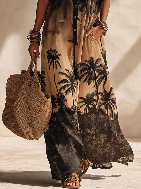 Bohemian Gradient Tropical Print Resort Maxi Dress