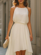 Halter Neck Layered High-Low Chiffon Dress