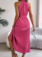 Women's Casual Stand-up Collar Sleeveless Pleated Dress