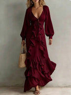 Women's Elegant Lace-trimmed V-neck Dress