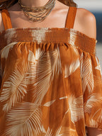 Vacation Orange Off-Shoulder Printed Chiffon Mini Dress