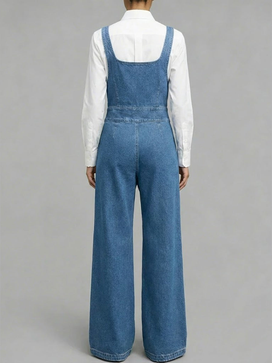 Women's Square-neck Sleeveless Loose-fitting Denim Wide-leg Jumpsuit