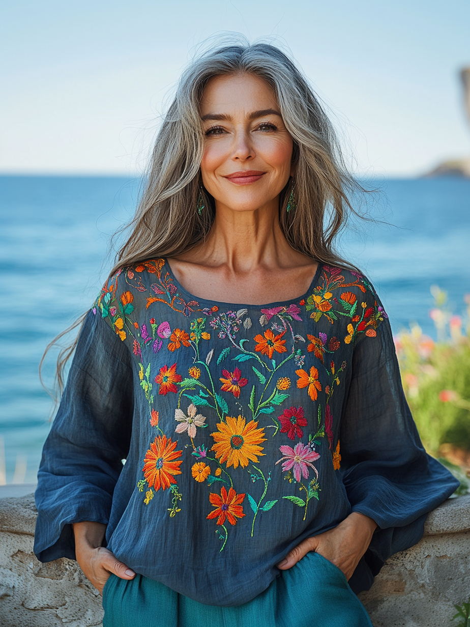 Vacation seaside elegant embroidery top 6e81