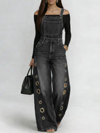 Women's Casual Loose Denim Overalls Wide-leg Jumpsuit