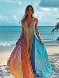 Summer vacation fashion elegant contrast color dress f7ce