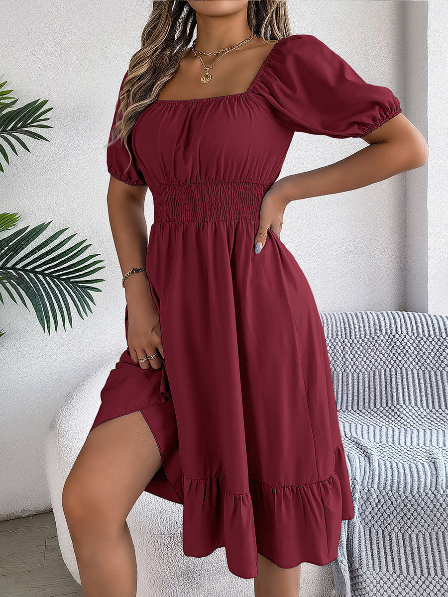 Women's Casual Solid Color Square Neck Short Sleeve Dress