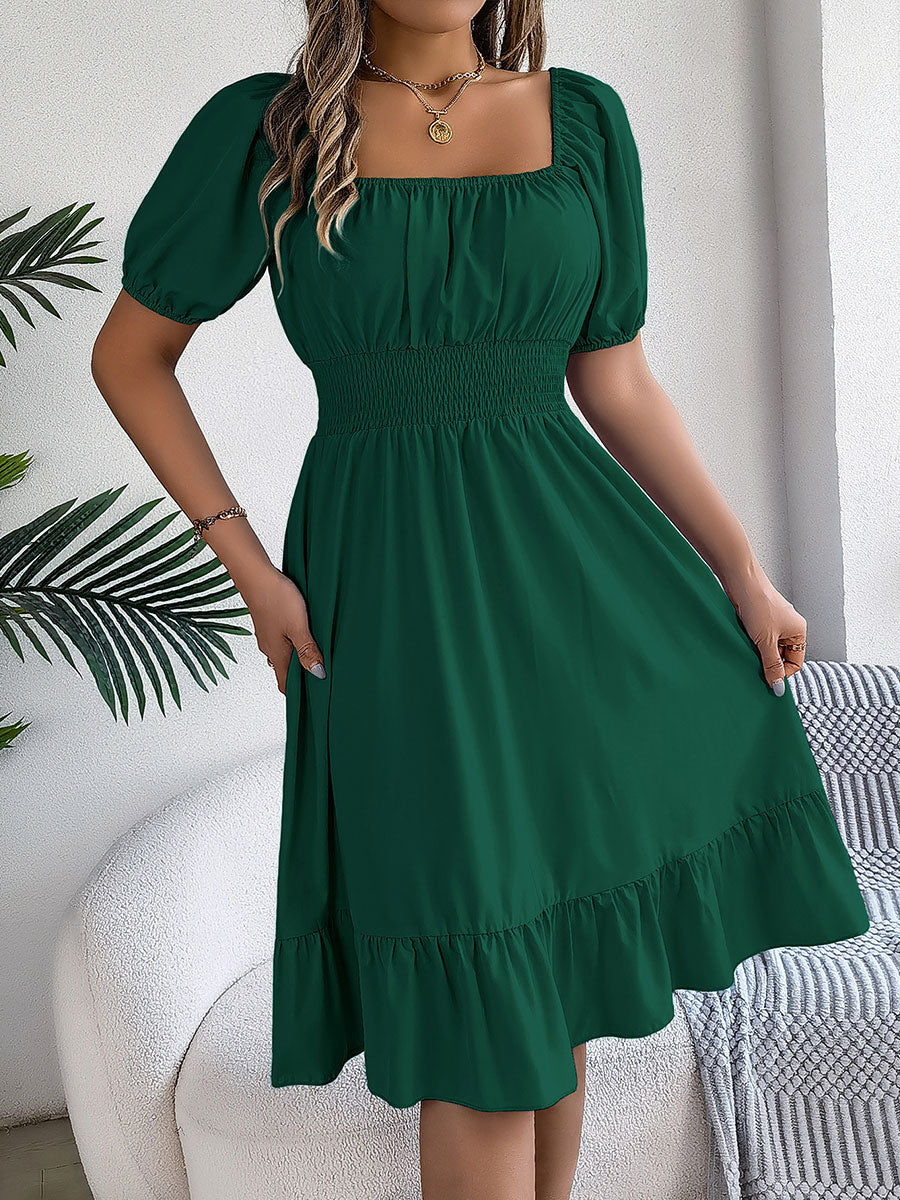 Women's Casual Solid Color Square Neck Short Sleeve Dress